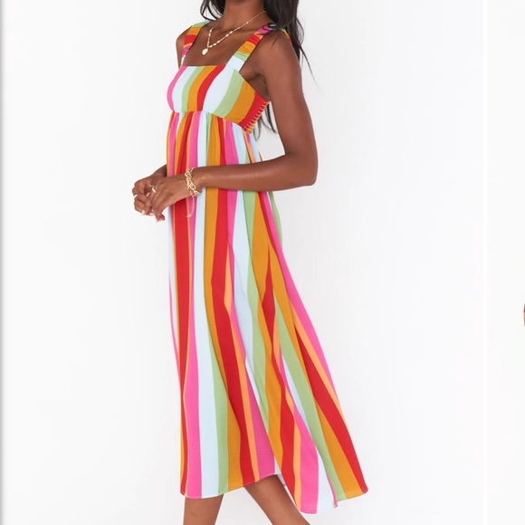 NWT Show Me Your Mumu Fling Midi Dress in getaway stripe. Rainbow colored - Picture 3 of 11